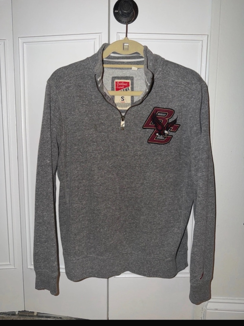 Men's Gray Quarter-Zip Pullover with BC Patch